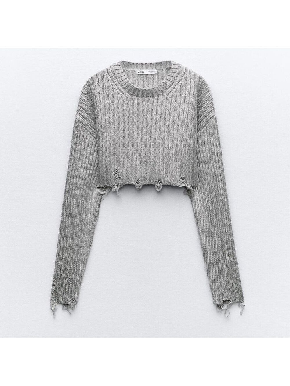 Zara ZW Collection CONTRAST TRIM KNITTED POLO SWEATER Silver / Metallic Size L
